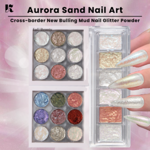 chrome aurora sand nail art