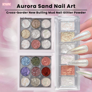 chrome aurora sand nail art